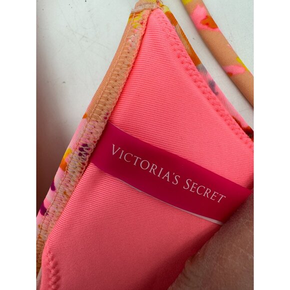 Victoria's Secret Women's Bikini Top Triangle Size S Orange Floral Embellishment - Picture 2 of 6